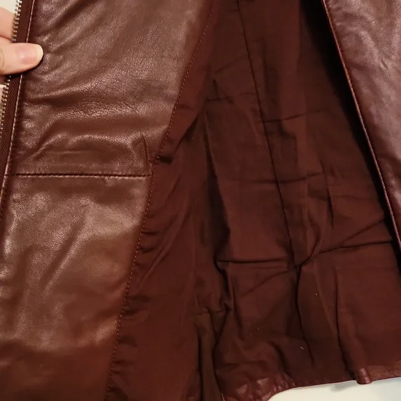 Michael Kors burgundy leather moto jacket quilted - Picture 4 of 8